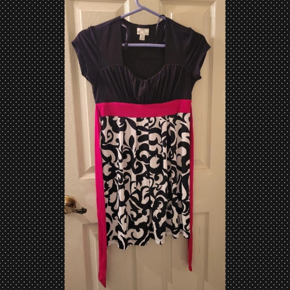 Black, Red and White dress, Size M